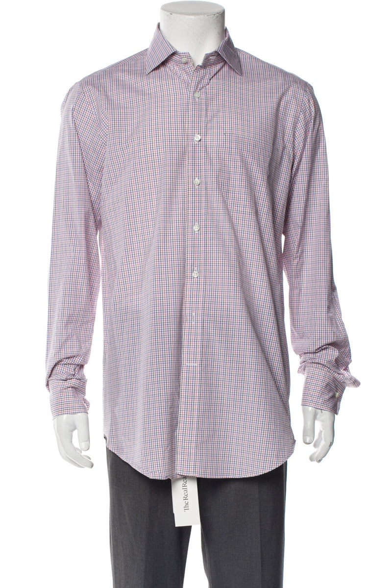 RealReal,Sid Mashburn, Sid Mashburn Red Plaid Print Long Sleeve Dress Shirt, Red, Medium-44-TagM