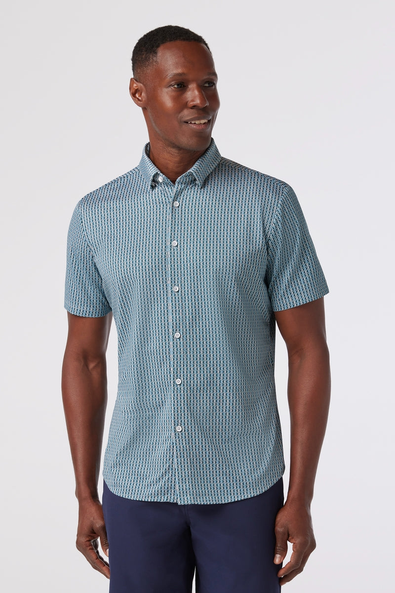Wholesale,Mizzen + Main, Mizzen + Main Dark Muted Green Geo Print Trim Fit Shirt, Green, Large-46-TagL