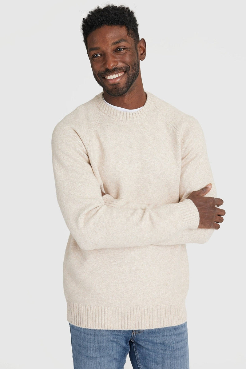 Faire,True Classic, True Classic Heather Oatmeal Crewneck Sweater, Tan, Medium-42-TagM