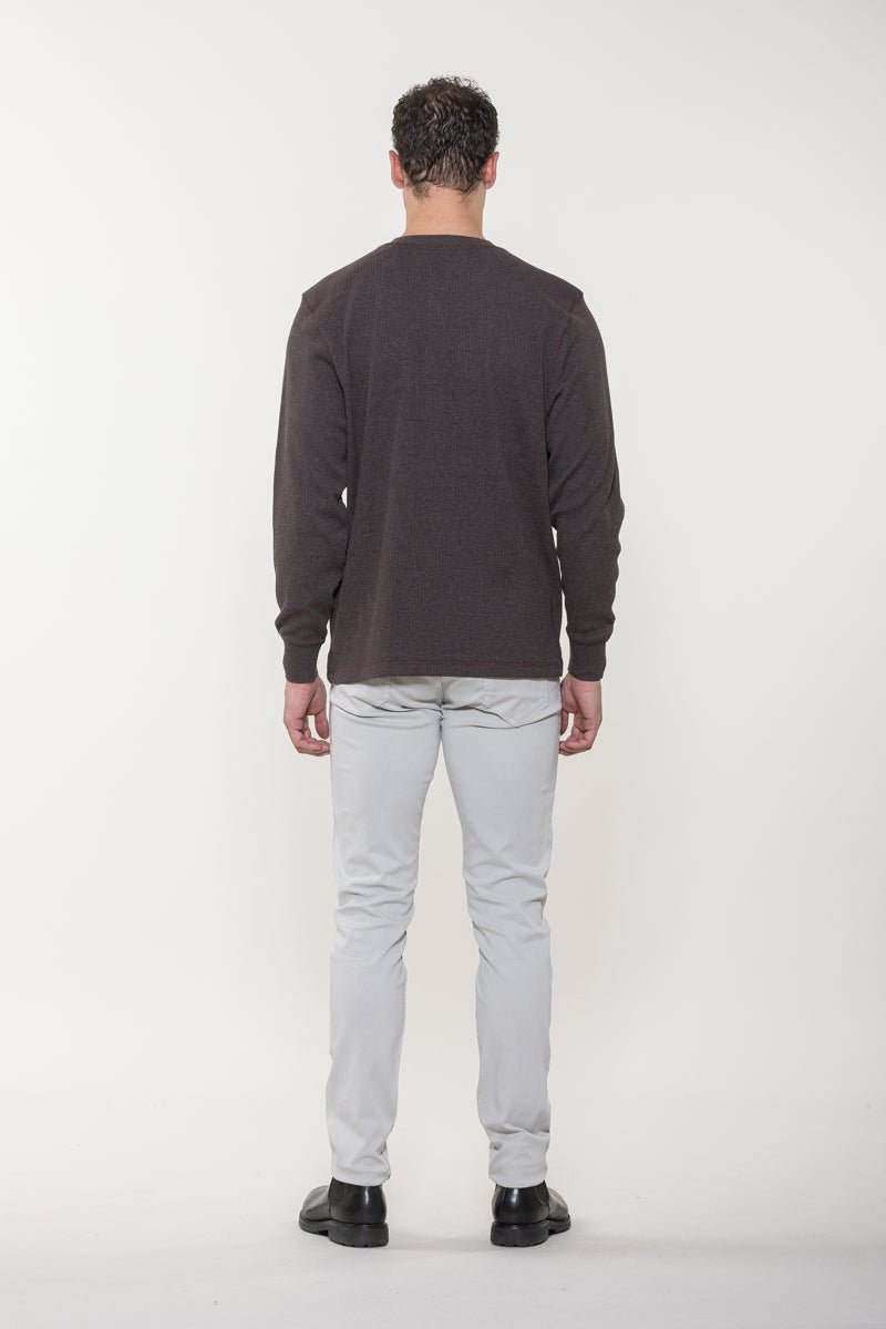 Wholesale,American Heritage, American Heritage Brown Thermal Waffle Henley with Side Slit, Brown, Small-42-TagS