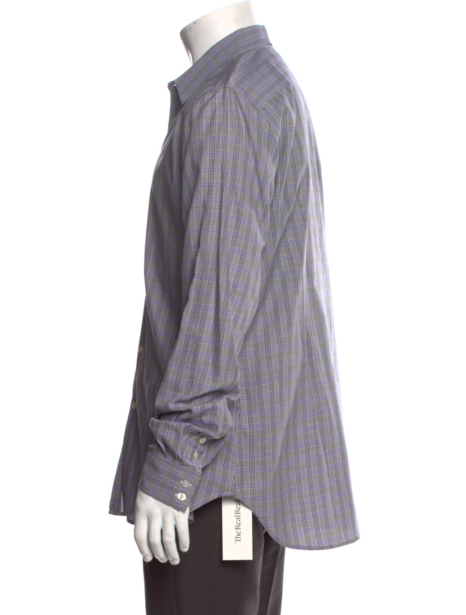 RealReal,Paul Smith, Paul Smith Grey/Purple Plaid Print Long Sleeve Dress Shirt, Grey, Small-41-TagL