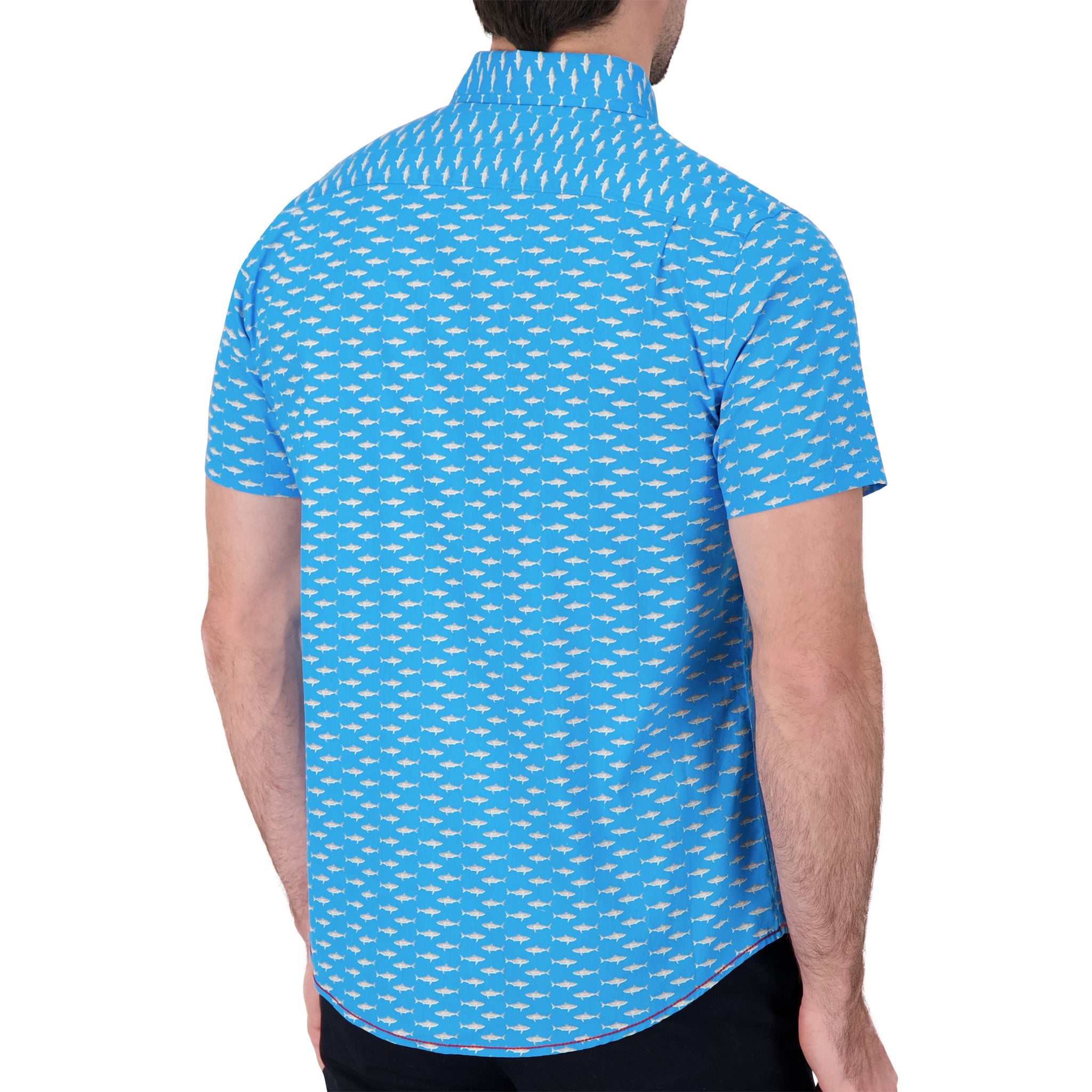 Brand Partner,International Report, International Report Bright Blue Shark Print Shirt, Blue, Small-41-TagS