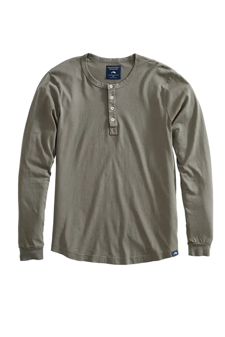 Faire,Nantucket Whaler, Nantucket Whaler Sage Green Long Sleeve Henley, Grey, Extra Small-36-TagS