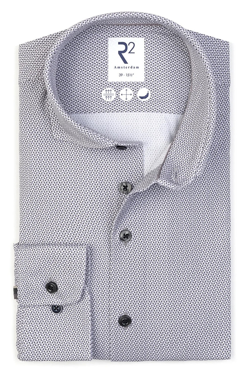 Direct From Brand,R2 Amsterdam, R2 Amsterdam Grey Printed Tencel Blend Shirt, Grey, Medium-42-Tag39