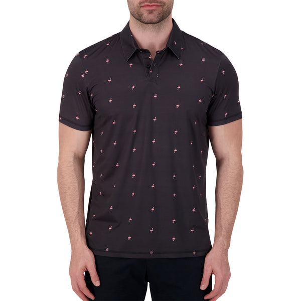 International Report Black Flamingo Print Performance Polo