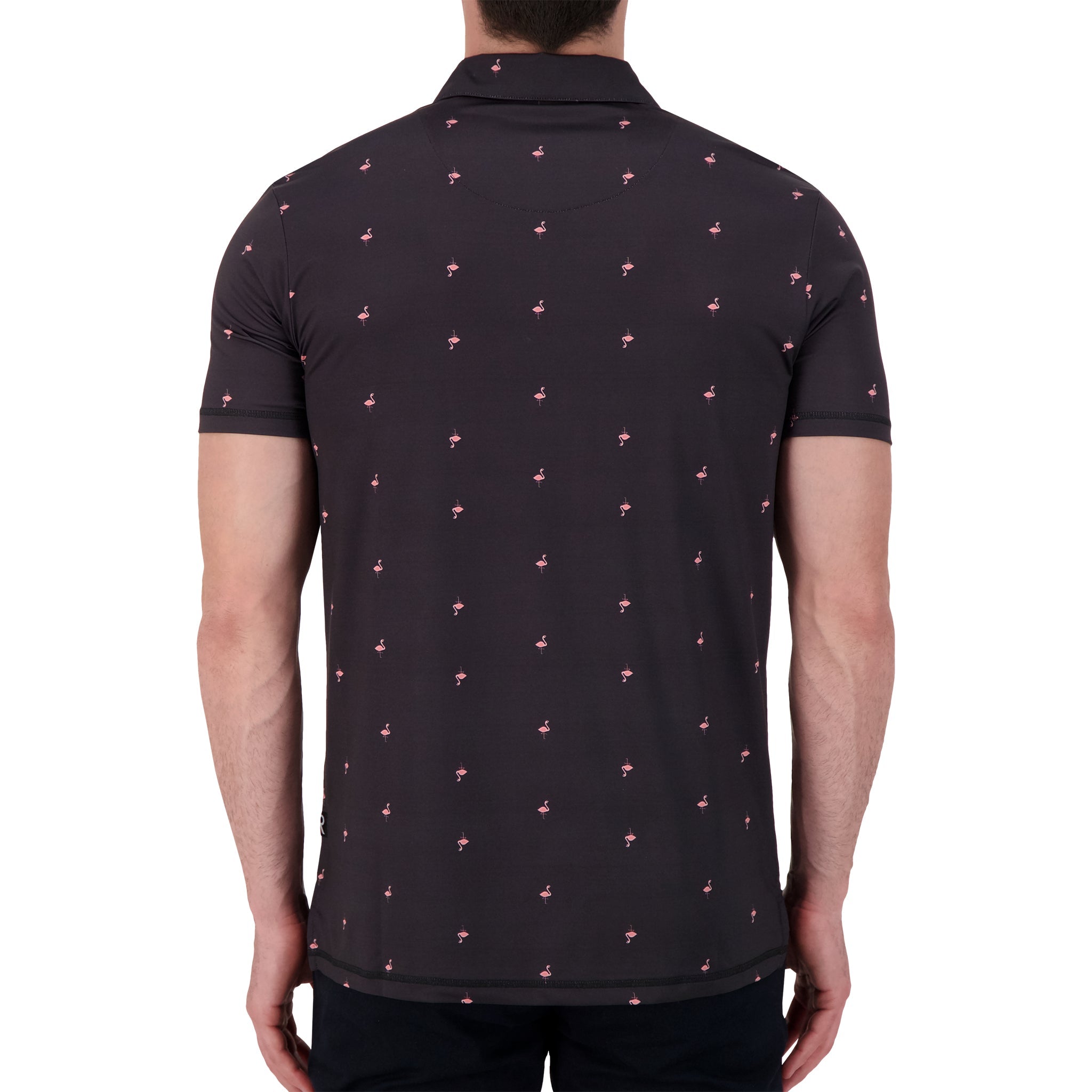 Brand Partner,International Report, International Report Black Flamingo Print Performance Polo, Black, Medium-44-TagM