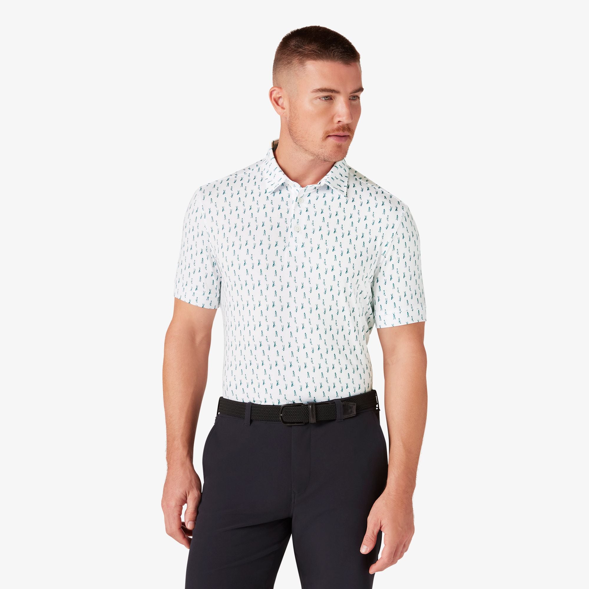 Wholesale,Mizzen + Main, Mizzen + Main White/Green Golf Print Performance Classic Fit Polo, White, Medium-42-TagM