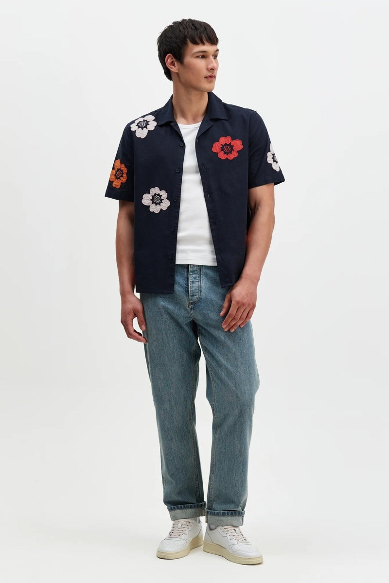 Wholesale,Wax London, Wax London Navy Floral Botanical Applique Shirt, Blue, Extra Large-49-TagXL