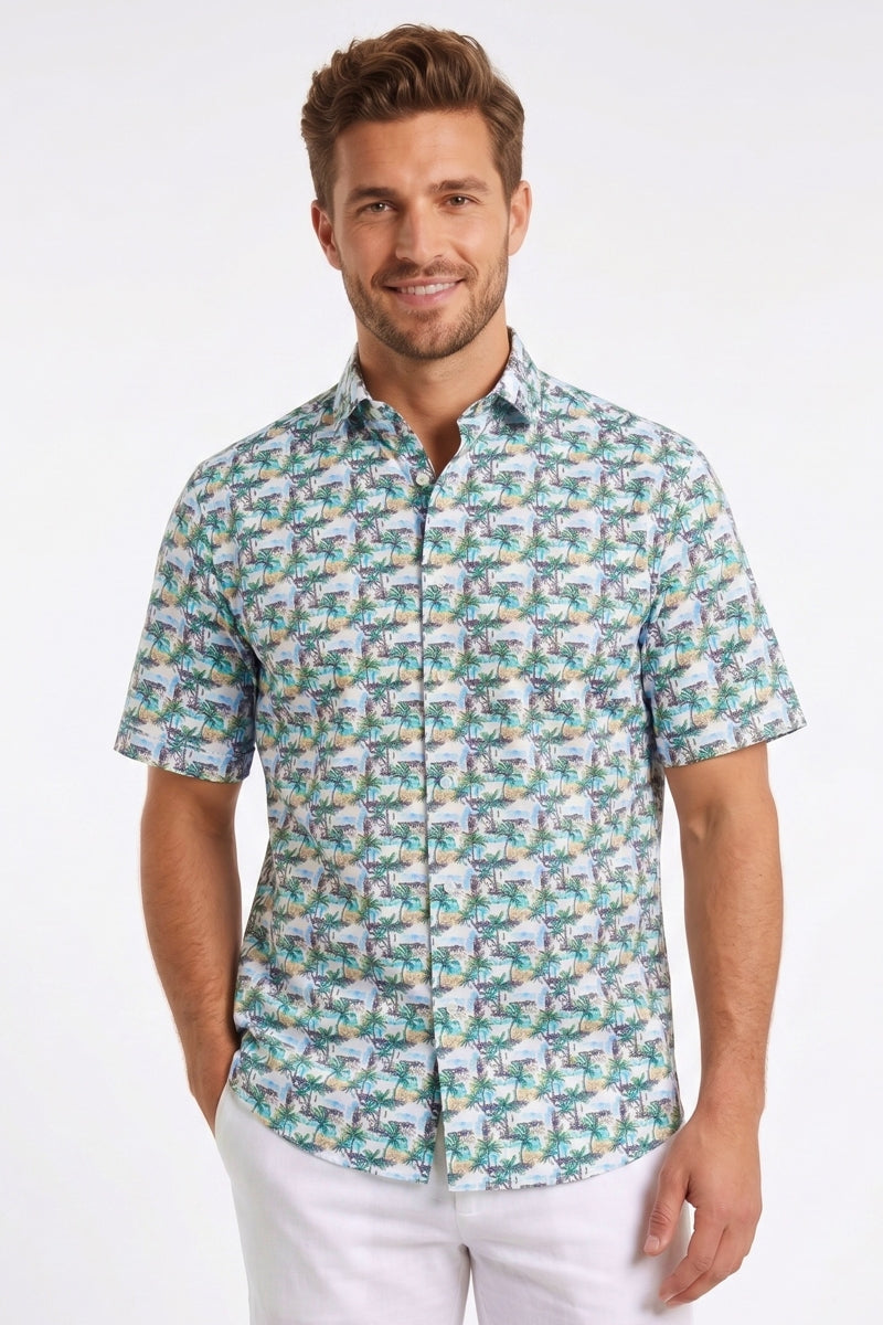 Wholesale,American Heritage, American Heritage Green/White Palm Tree Print Performance Shirt, Green, Small-42-TagSMedium-45-TagMLarge-48-TagLExtra Large-51-TagXLExtra Extra Large-55-TagXXL