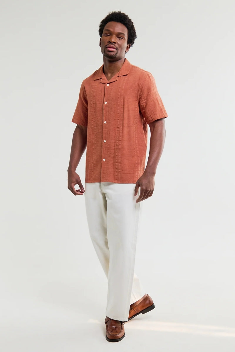 Wholesale,Wax London, Wax London Rust Double-Weave Seersucker Shirt, Orange, Large-47-TagLExtra Large-49-TagXLExtra Extra Large-52-TagXXLMedium-45-TagM