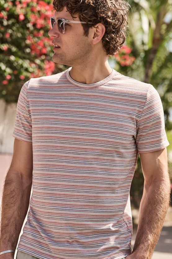 Wholesale,Marine Layer, Marine Layer Multi Striped Jacquard Crew Tee, Orange, Small-41-TagSMedium-43-TagMLarge-46-TagLExtra Large-50-TagXLExtra Extra Large-52-TagXXL