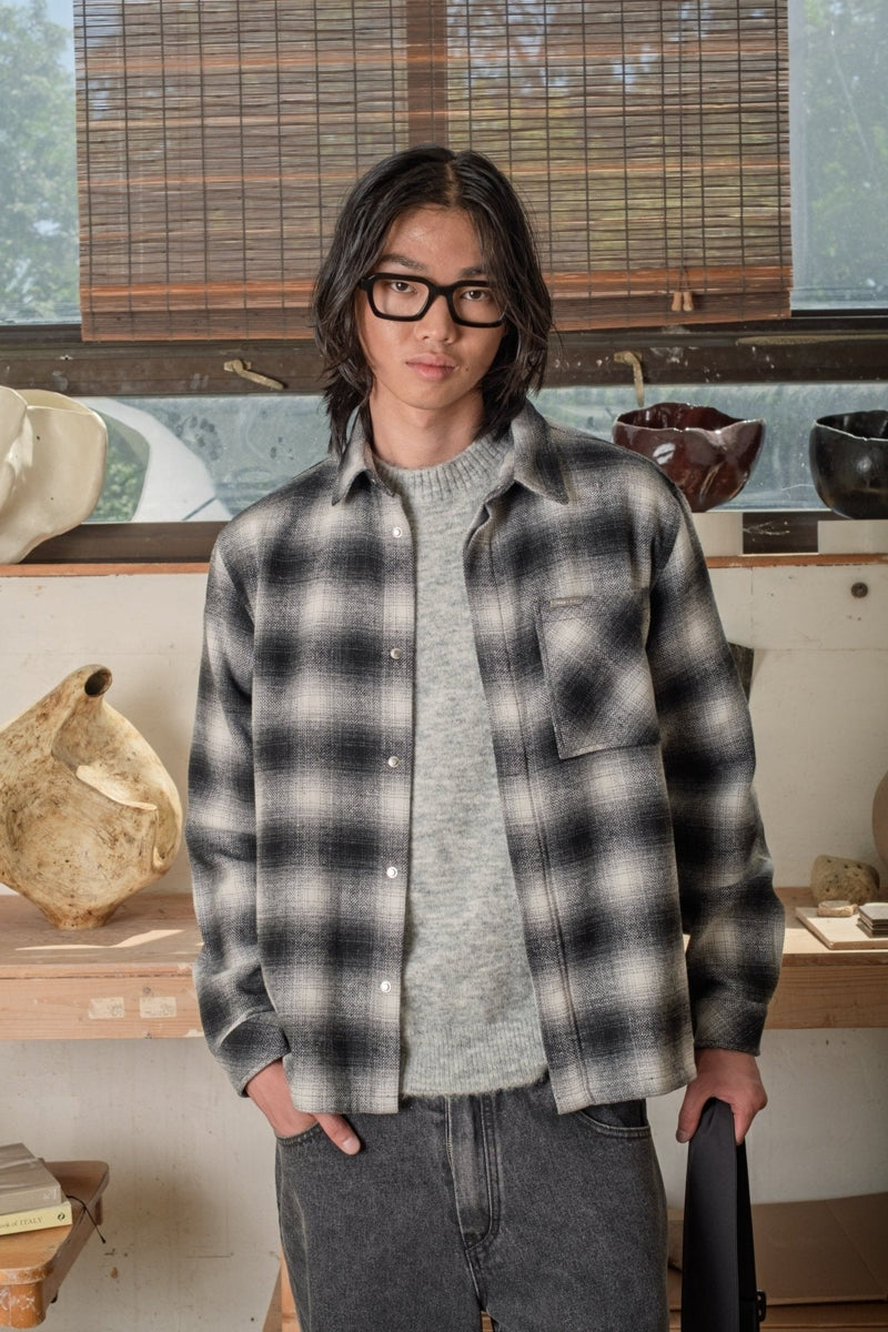Wholesale,Kuwalla, Kuwalla Black Plaid Wool Blend Overshirt, Black, Medium-44-TagM