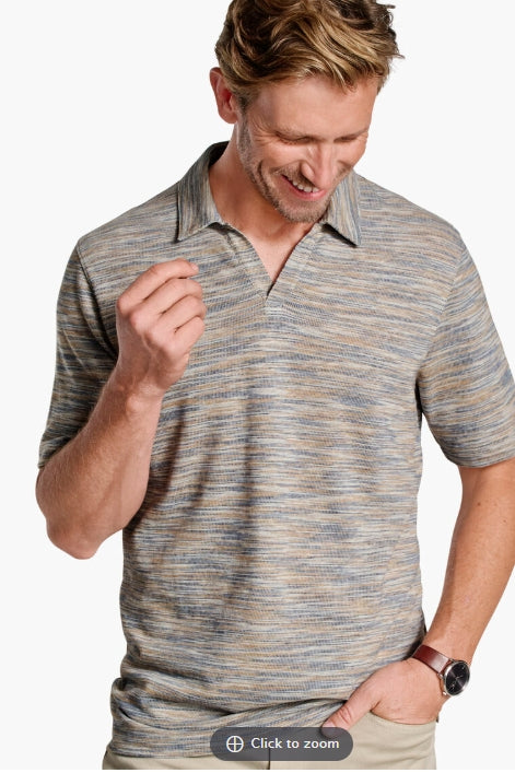 Wholesale,Johnston & Murphy, Johnston & Murphy Tan/Navy Striated Textured V-Neck Polo, Tan, Large-48-TagL