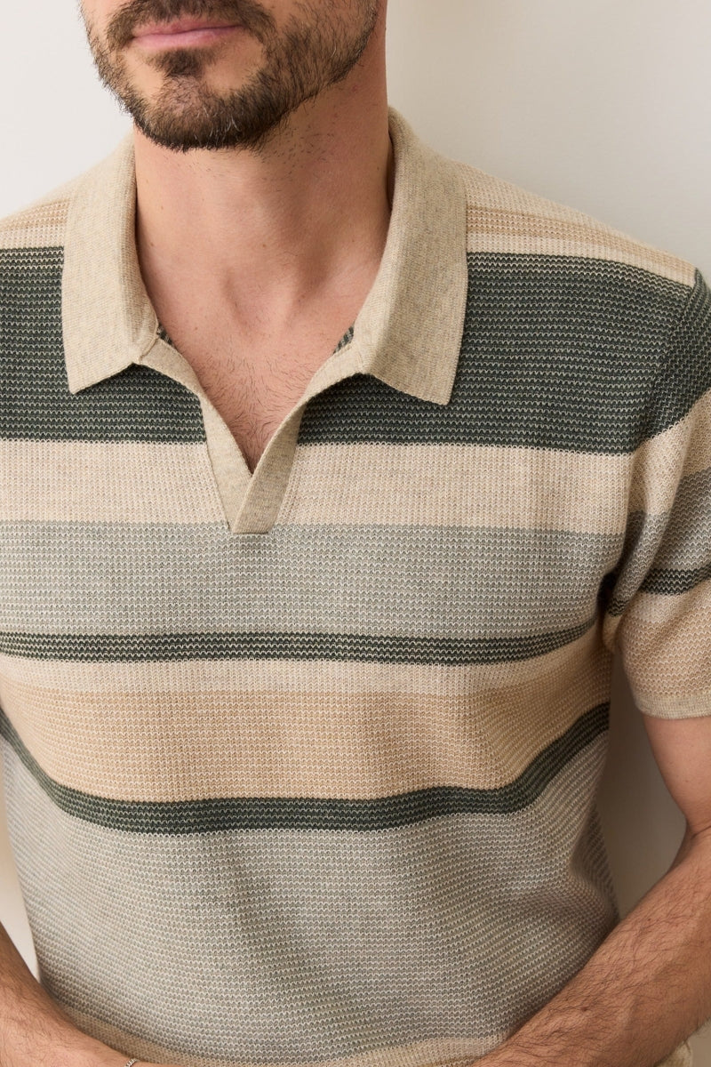 Wholesale,Marine Layer, Marine Layer Green Multi Stripe Sweater Polo, Green, Small-40-TagSMedium-42-TagMLarge-45-TagLExtra Large-48-TagXLExtra Extra Large-50-TagXXL