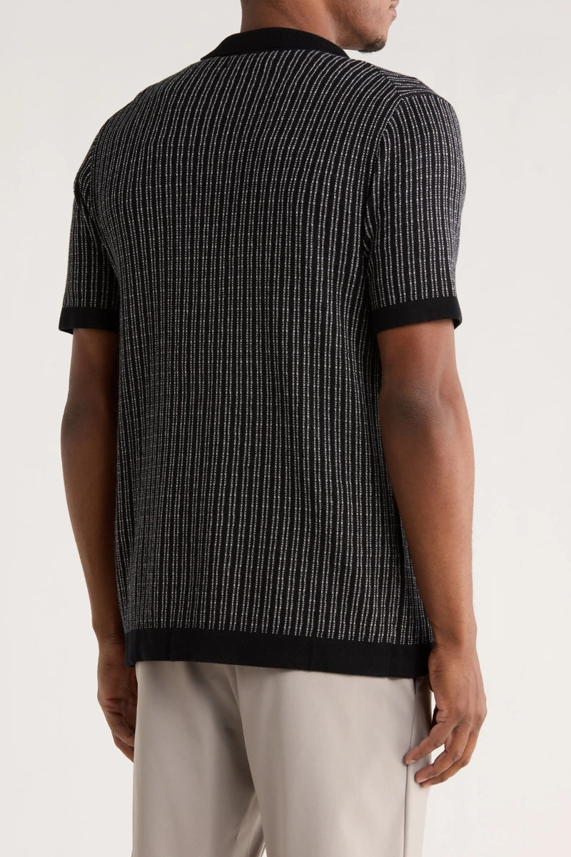 Wholesale,James Campbell, James Campbell Black Knit Stripe Textured Shirt, Black, Small-42-TagSMedium-44-TagMLarge-46-TagLExtra Large-48-TagXLExtra Extra Large-50-TagXXL