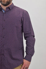 Spazio Burgundy With Blue and White Arrow Print Long Sleeve Button Up Shirt