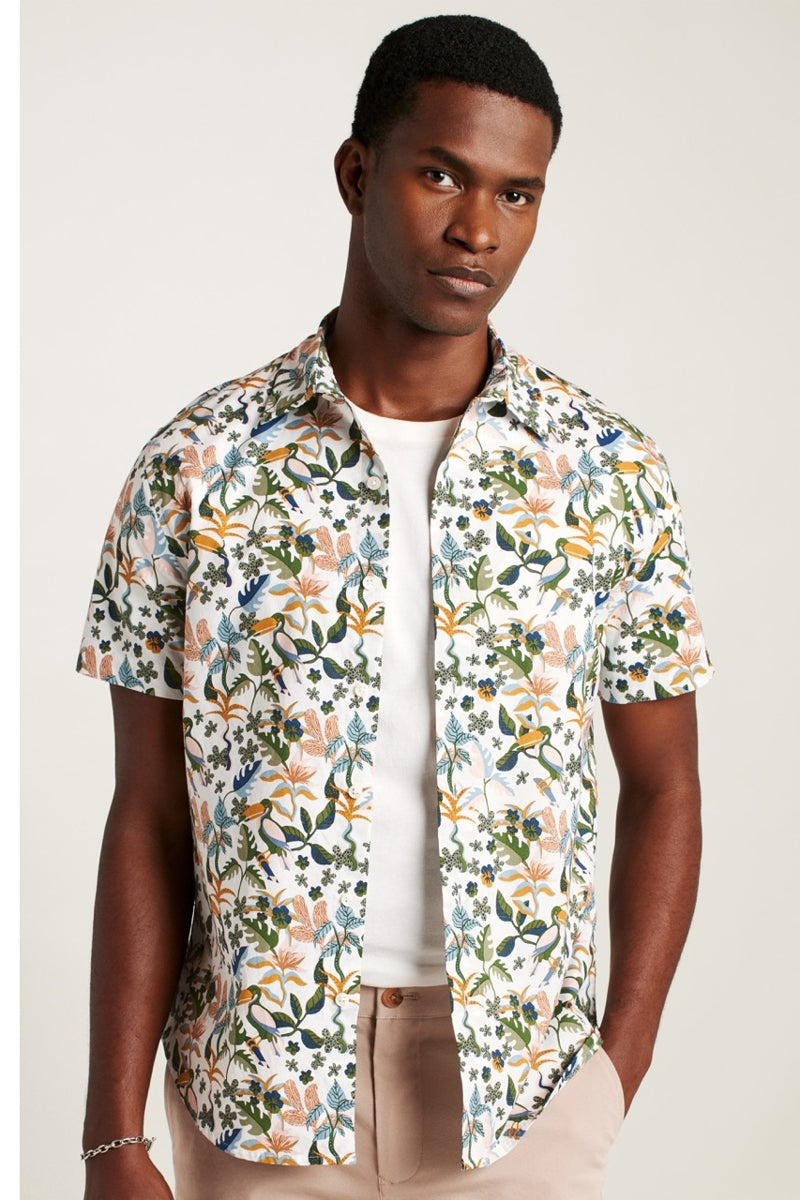 Wholesale,Bonobos, Bonobos White with Multi Tropical/Toucan Print Slim Fit Shirt, White, Medium-42-TagMLarge-45-TagLExtra Large-48-TagXL