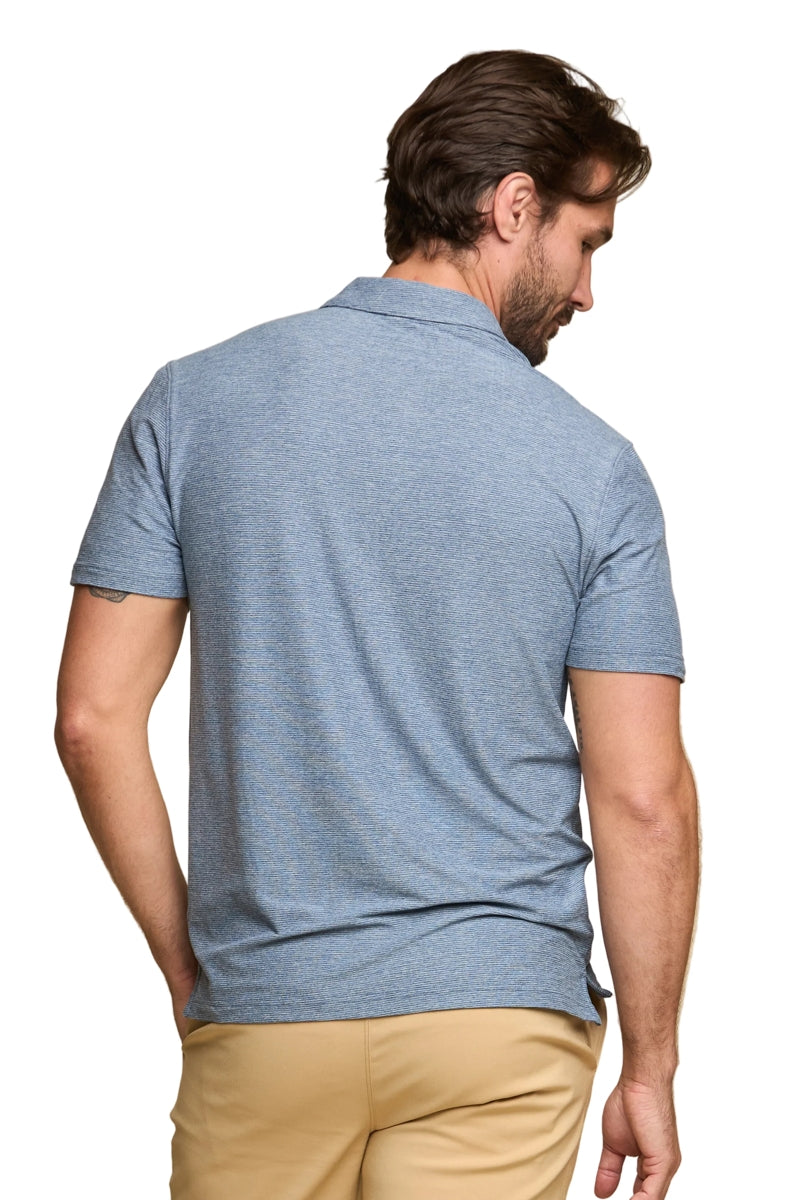 Wholesale,Fundamental Coast, Fundamental Coast Heathered Blue Mini Stripe Reverse-jersey Polo, Blue, Small-40-TagSMedium-42-TagMLarge-45-TagLExtra Large-48-TagXL