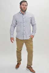 Spazio White With Dotted Navy Line Diamond Print Long Sleeve Button Up Shirt