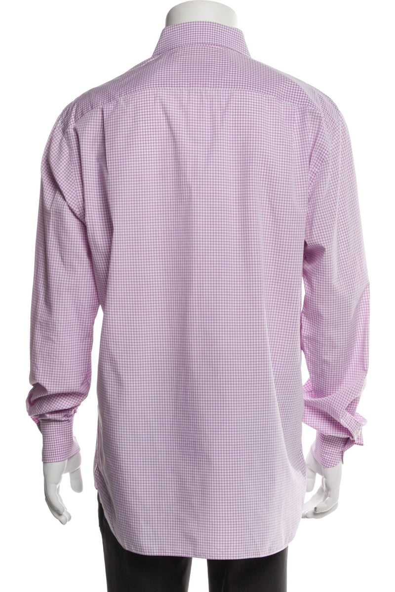 RealReal,Isaia, Isaia Purple/White Plaid Print Long Sleeve Dress Shirt, Purple, Large-46-TagL
