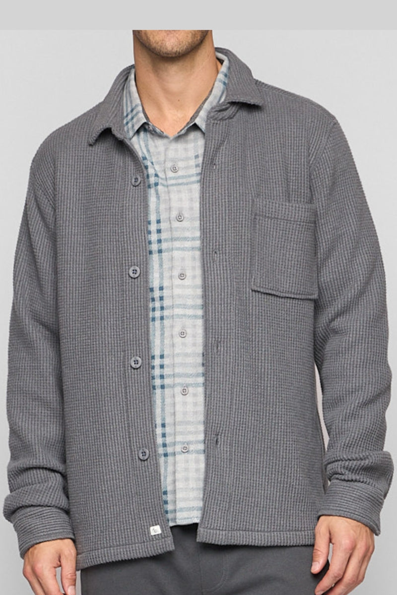 Wholesale,Fundamental Coast, Fundamental Coast Grey Waffle Textured Overshirt, Grey, Medium-43-TagMLarge-45-TagLSmall-41-TagSExtra Large-47-TagXL