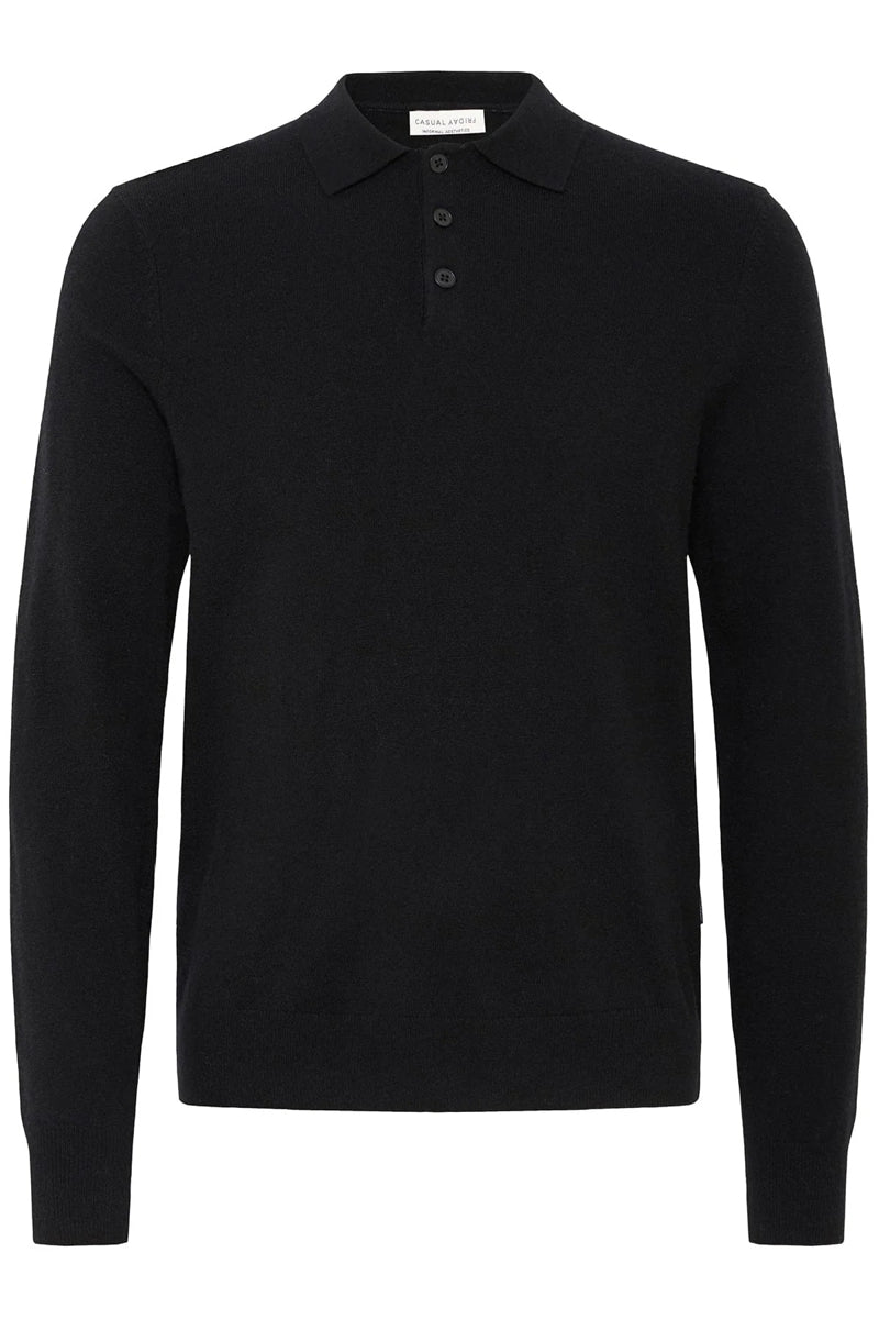 Wholesale,Casual Friday, Casual Friday Black Wool Blend Knit Polo, Black, Small-40-TagSMedium-42-TagMExtra Large-47-TagXLExtra Extra Large-49-TagXXL