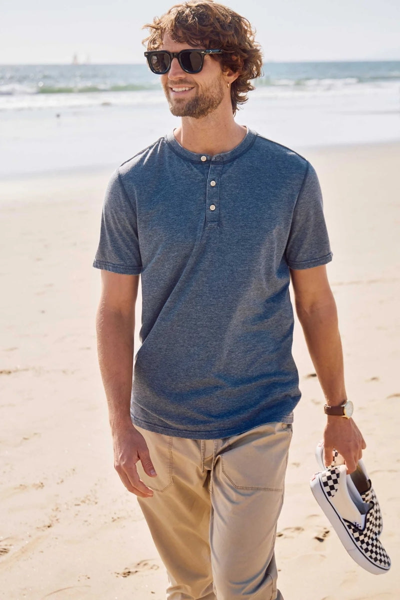 Wholesale,Surfside Supply, Surfside Supply Navy Burnout Dyed Soft Knit Henley, Blue, Small-40-TagS