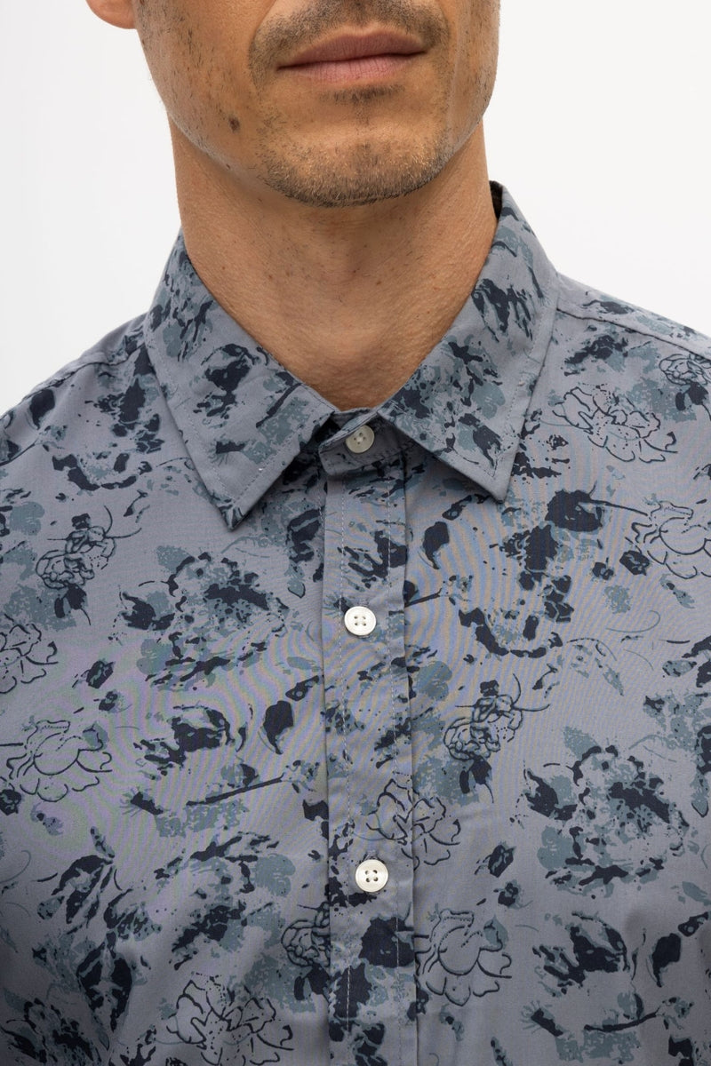Faire,Julian & Mark, Julian & Mark Grey Abstract Print Stretch Long Sleeve Shirt, Grey, Medium-42-TagM