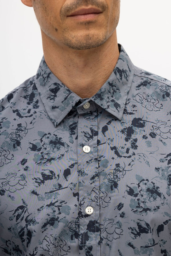 Julian & Mark Grey Abstract Print Stretch Long Sleeve Shirt