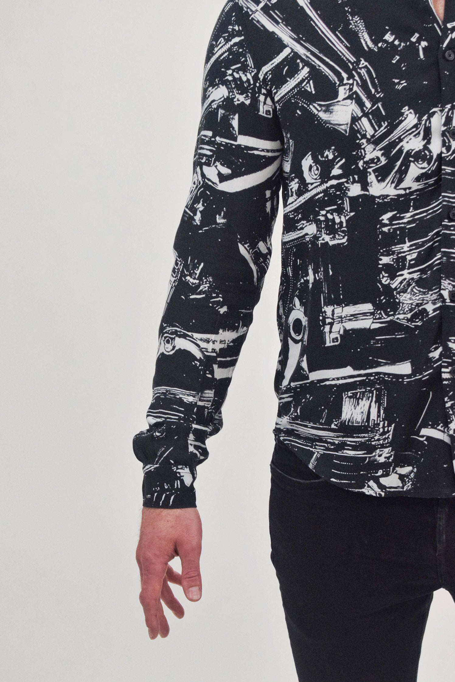 The RealReal,Ksubi, Ksubi Black And White Abstract Print Button Up Shirt, Black, Medium-42-TagS
