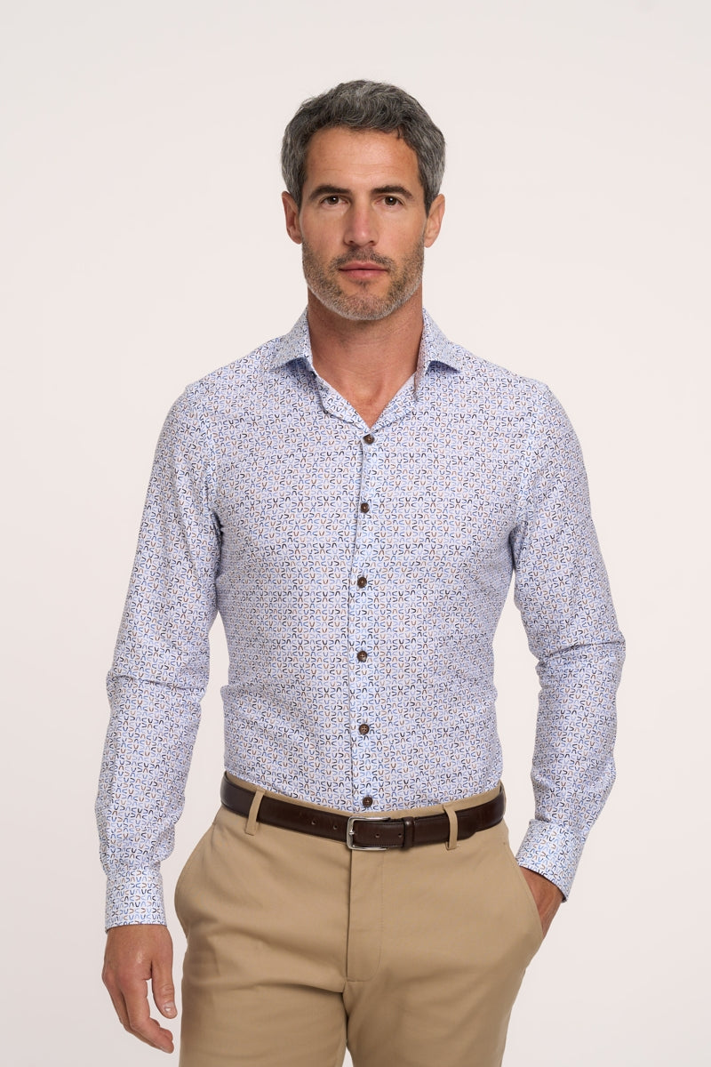 Direct From Brand,R2 Amsterdam, R2 Amsterdam Blue Printed 100% Cotton Shirt, Blue, Small-39-Tag38