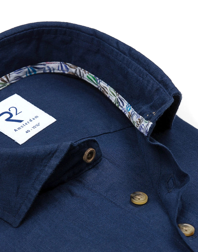 R2 Amsterdam Navy Short Sleeve Linen Shirt