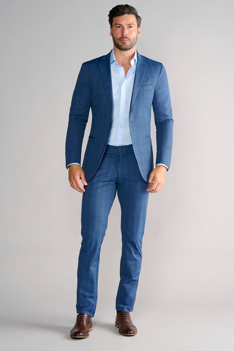 Wholesale,Twillory, Twillory Blue Japanese Stretch Plaid Performance Blazer, Blue, Medium-40-Tag40