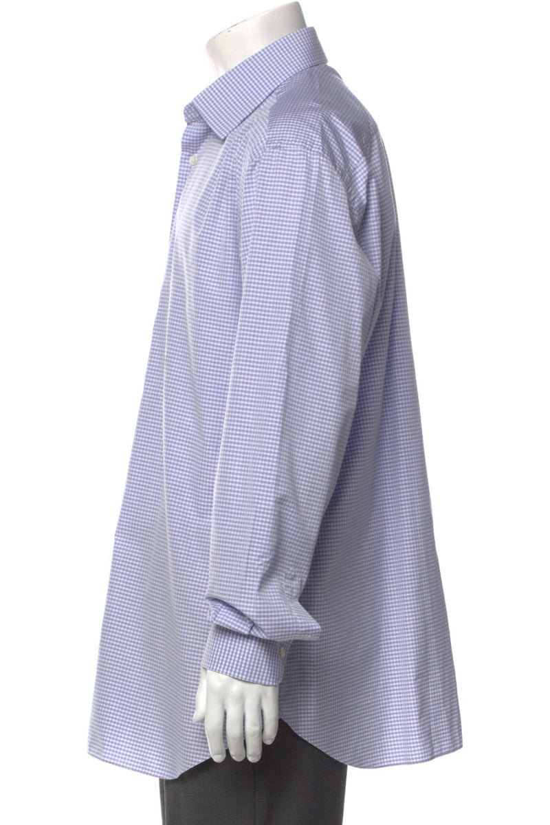 Wholesale,Brioni, Brioni Purple/White Plaid Print Long Sleeve Dress Shirt, Purple, Extra Large-47-TagXL