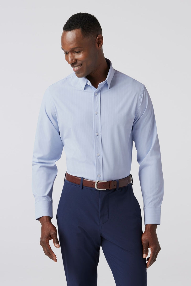 Wholesale,Mizzen + Main, Mizzen + Main Sky Blue Pinstripe Trim Dress Shirt, Blue, Large-46-TagL
