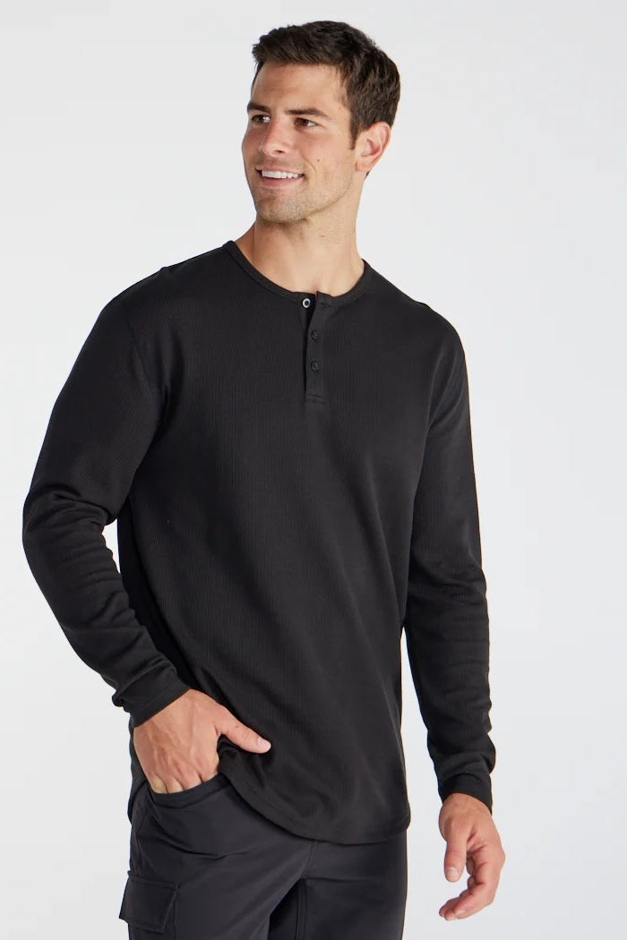 Wholesale,BYLT, BYLT Black Thermal Drop-Cut Henley, Black, Small-38-TagS