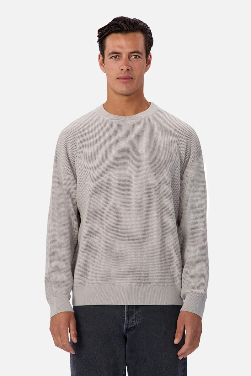 Wholesale,INDUSTRIE AUSTRALIA, INDUSTRIE AUSTRALIA Light Grey Waffle Textured Crewneck Long Sleeve Tee, Grey, Medium-48-TagMLarge-50-TagLExtra Large-52-TagXL
