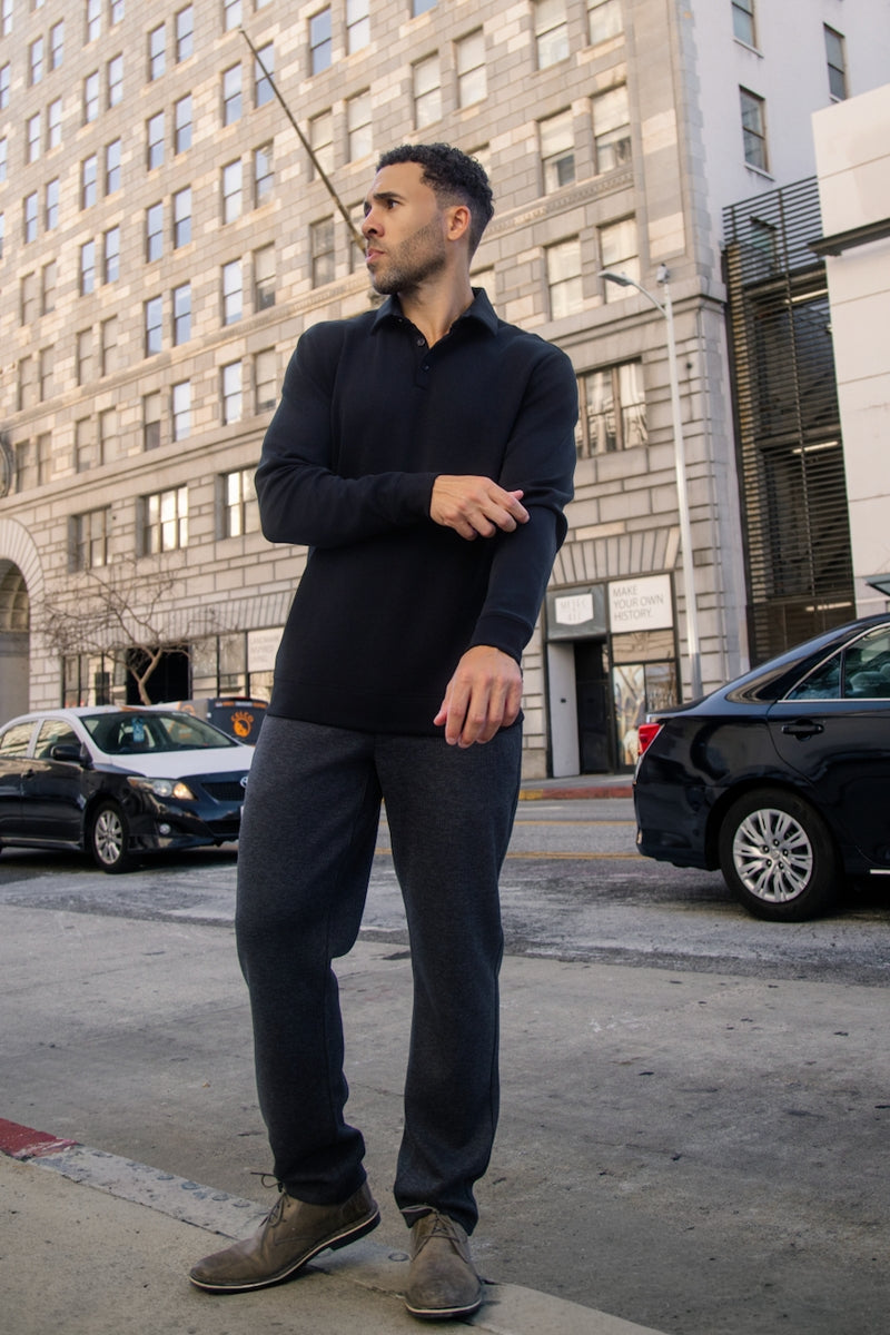 Wholesale,Mason Cruz, Mason Cruz Black Solid Performance Long Sleeve Polo, Black, Small-42-TagSMedium-44-TagMLarge-46-TagLExtra Large-48-TagXLExtra Extra Large-50-TagXXL