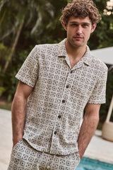Marine Layer Neutral Geo Print Jacquard Textured Shirt
