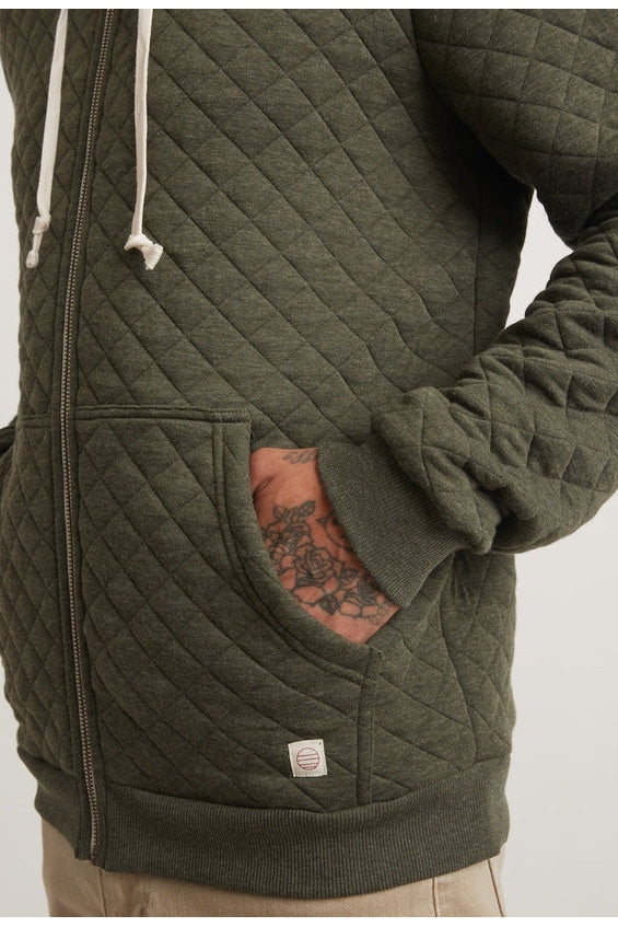 Marine Layer Olive Heather Full Zip Corbet Quilted Hoodie