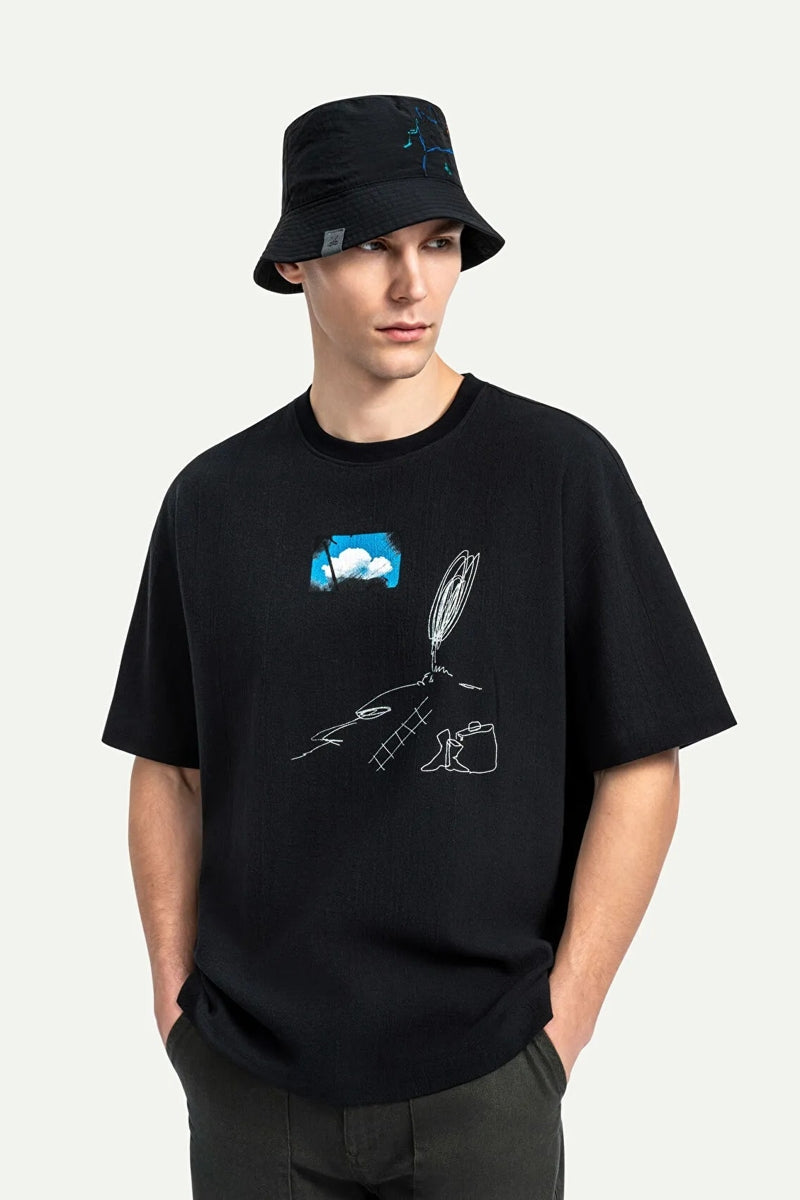 Wholesale,KAFT, KAFT Black Sketch Textured T-Shirt, Black, Large-49-TagL