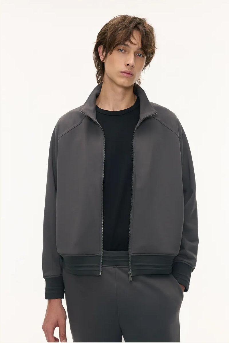 Direct From Brand,FYNE, FYNE Dark Grey Performance Stand Collar Jacket, Grey, Medium-52-TagM