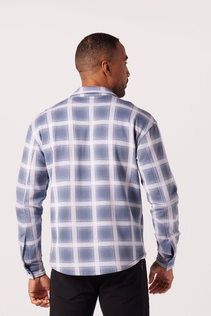 Wholesale,Glyder, Glyder Washed Blue Plaid Snap Front Overshirt, Blue, Small-42-TagSMedium-45-TagMLarge-48-TagLExtra Large-50-TagXLExtra Extra Large-54-TagXXL