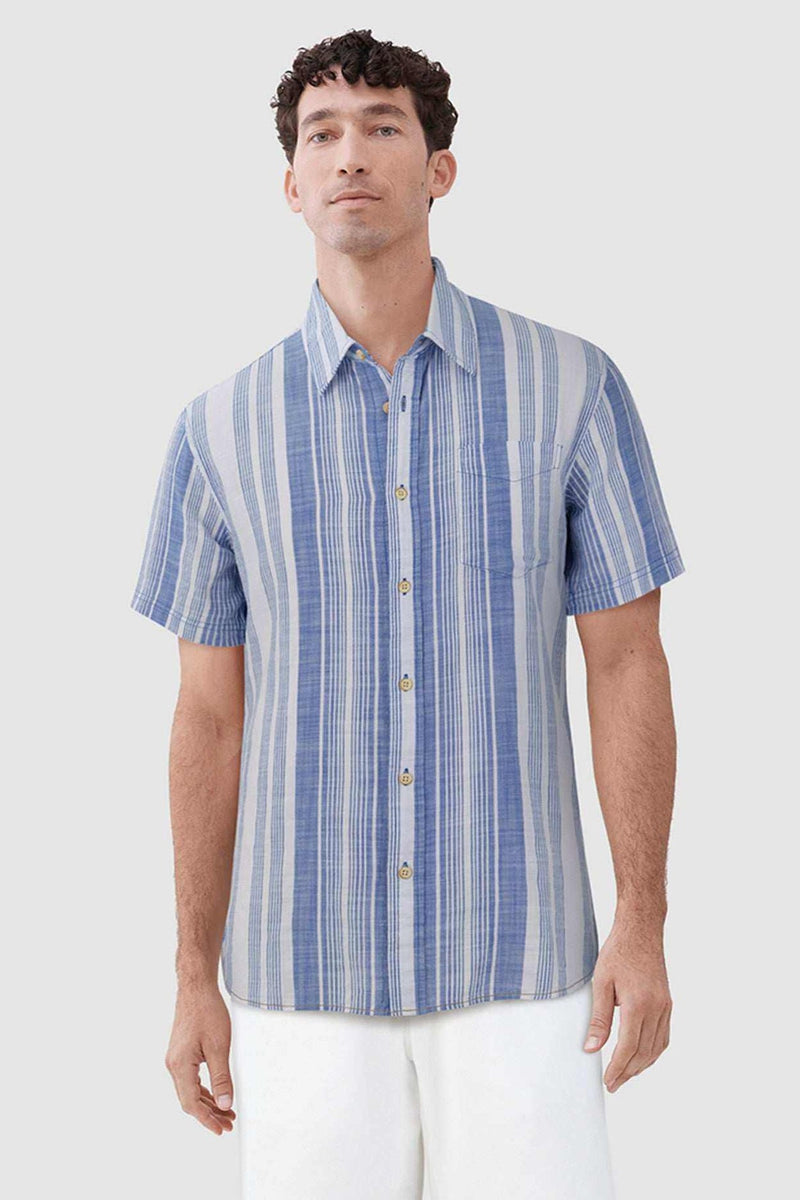 Surfside Supply Multi Blue Vertical Stripe Airy Short Sleeve Button Up Shirt