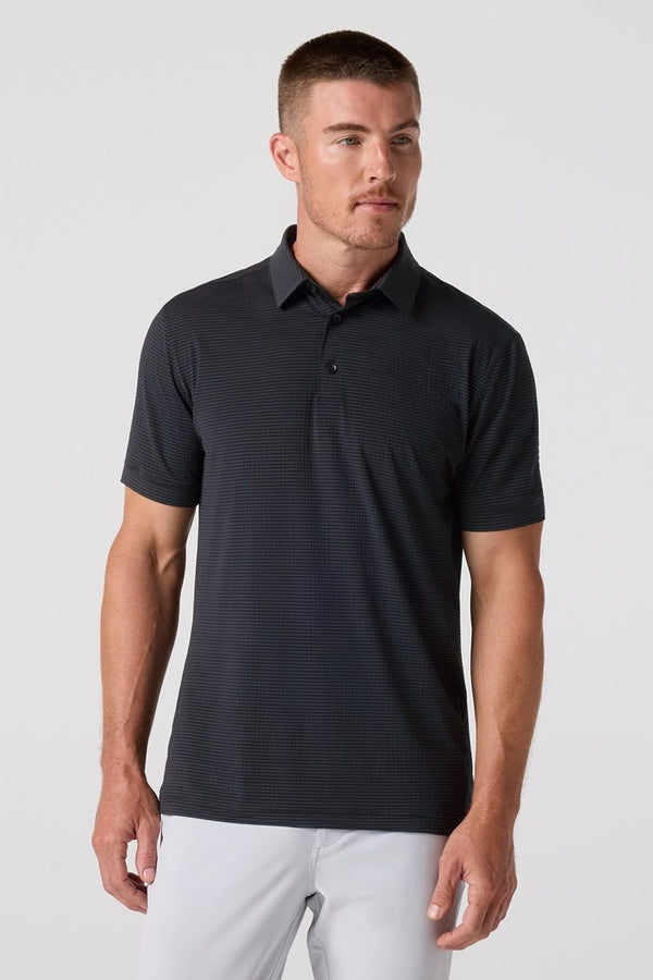 Mizzen + Main Black Seersucker Textured Knit Trim Fit Polo