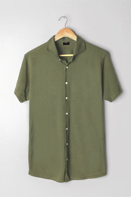 Brisk Military Green Knitted Soft Pique Short Sleeve Shirt