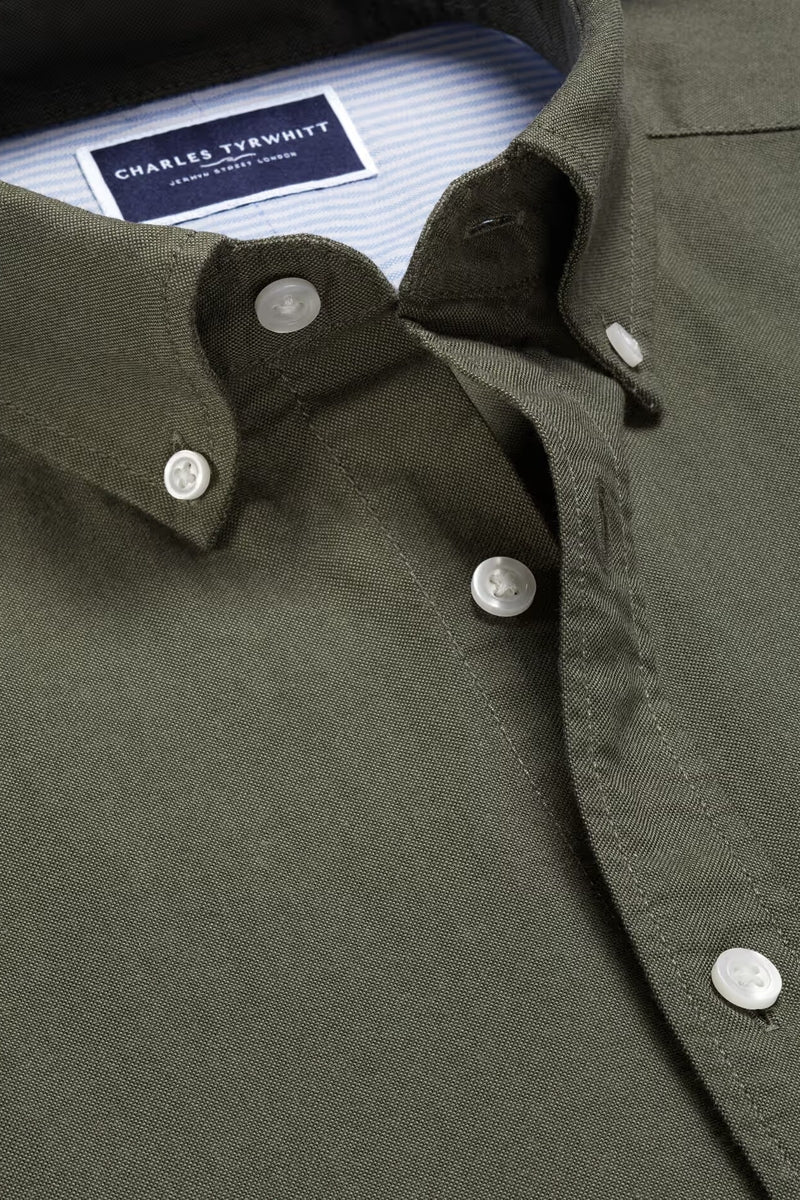 Wholesale,Charles Tyrwhitt, Charles Tyrwhitt Olive Green Washed Oxford Stretch Shirt, Green, Large-45-TagL