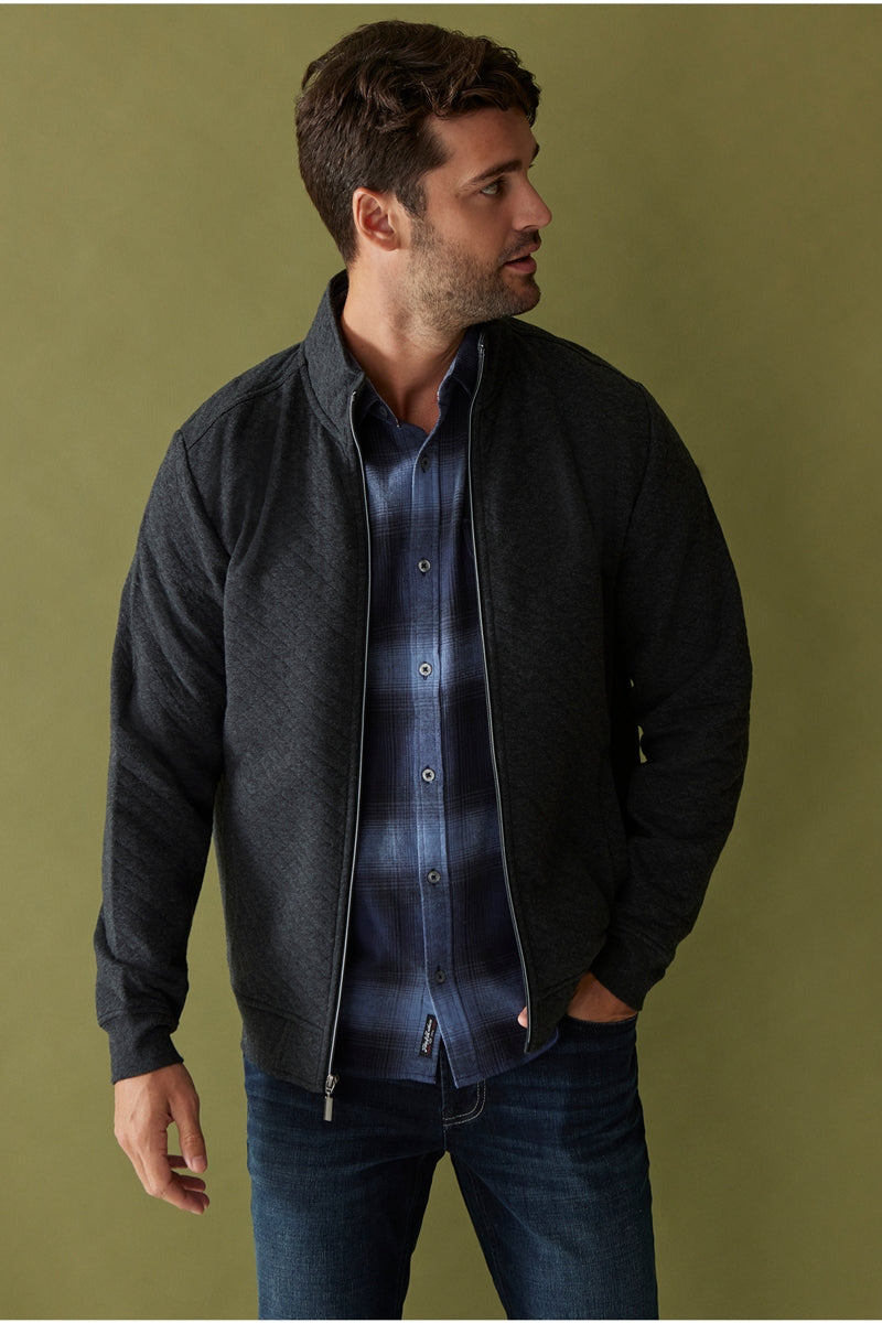 Wholesale,Flag & Anthem, Flag & Anthem Charcoal Heather Quilted Full-zip Mockneck Jacket, Grey, Large-46-TagL