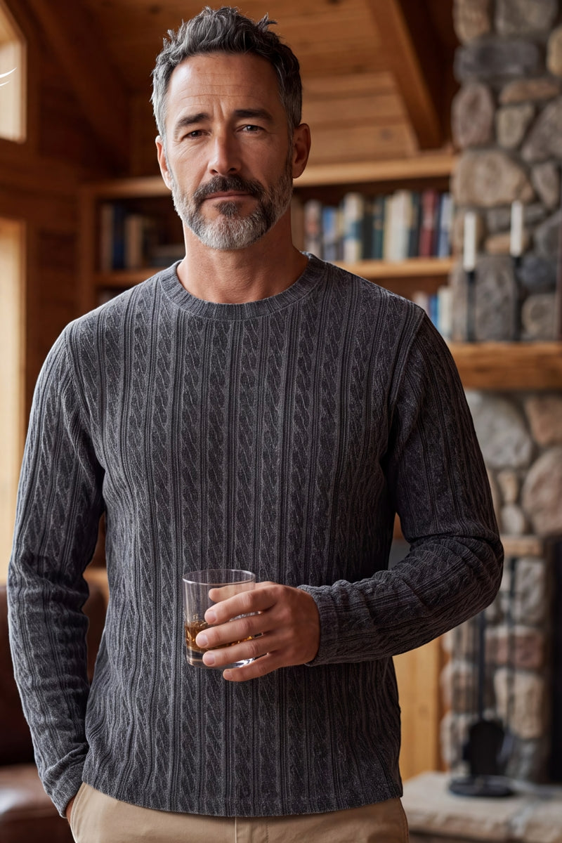 Wholesale,Fundamental Coast, Fundamental Coast Graphite Cable Knit Textured Sweater, Grey, Medium-43-TagMLarge-46-TagLExtra Large-49-TagXL