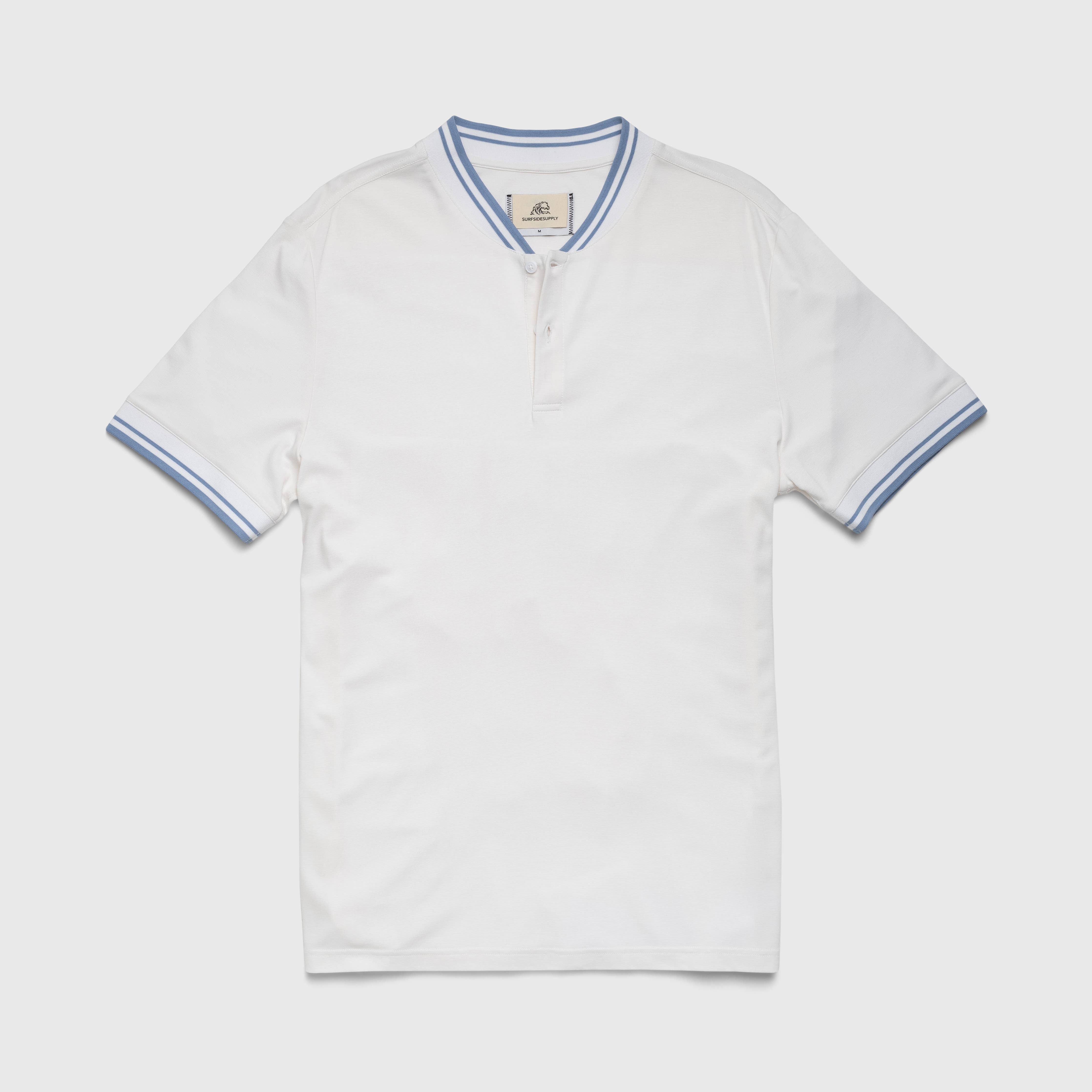 Faire,Surfside Supply, Surfside Supply White Piped Collarless Short Sleeve Performance Polo, White, Extra Large-46-TagXL